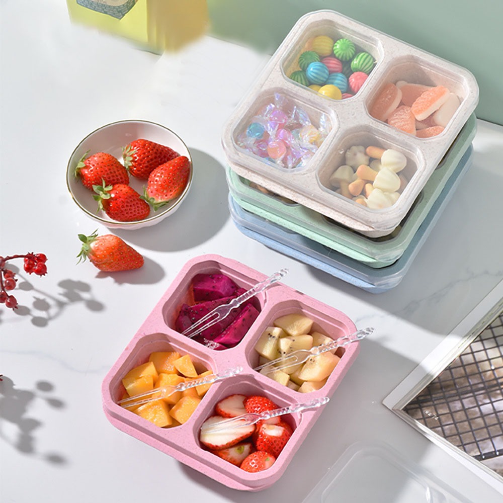 Meal Prep Containers - 1pc Reusable Wheat Straw 4 Compartments