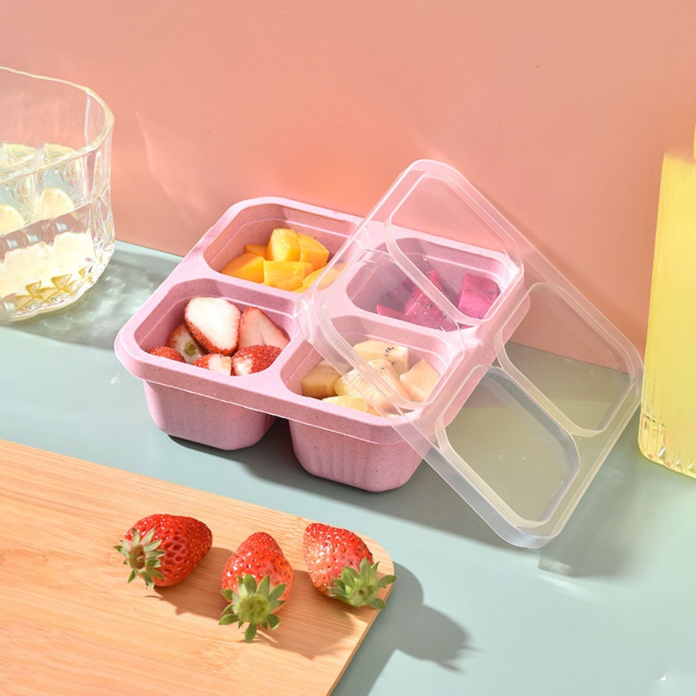 1pc Reusable Wheat Straw 4 Com - Meal Prep Containers review and price