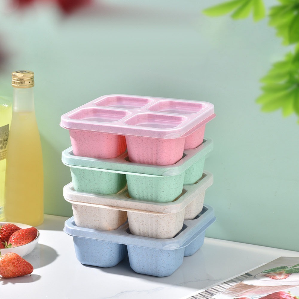 1pc Reusable Wheat Straw 4 Com - Meal Prep Containers review and price
