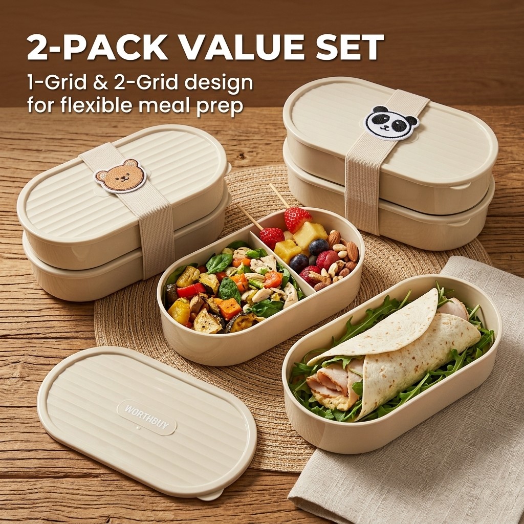 2Pcs/Set Cartoon Kids Bento Bo - Meal Prep Containers review and price