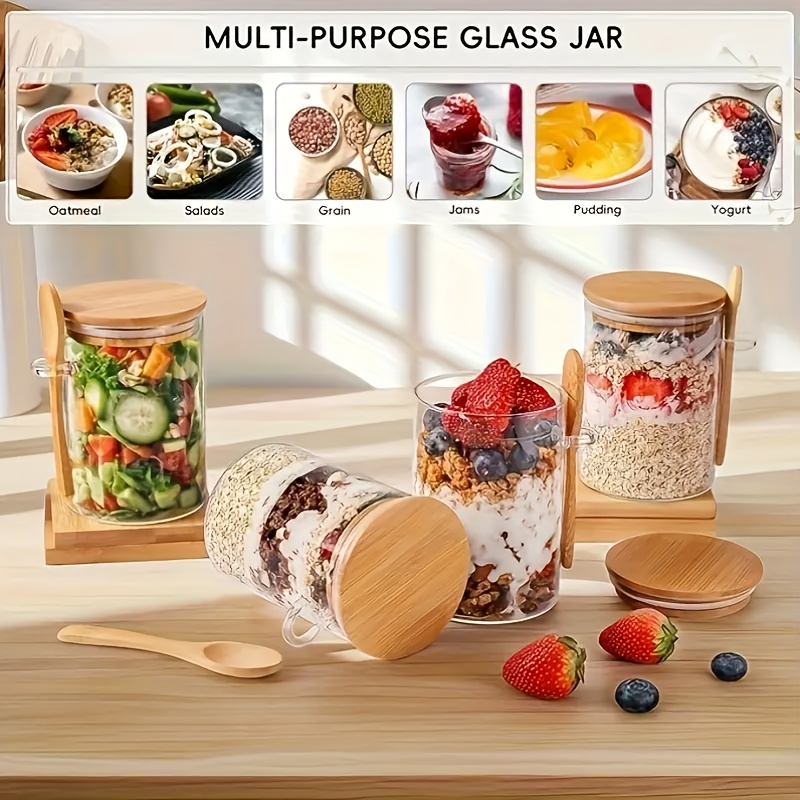 1/2/4/8Pcs Oatmeal Glass Cup S - Meal Prep Glass Containers With Lids review and price